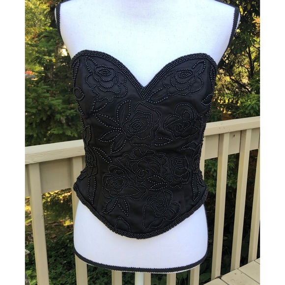 Oleg Cassini Tops - Oleg Cassini Black Tie Beaded Bustier Corset